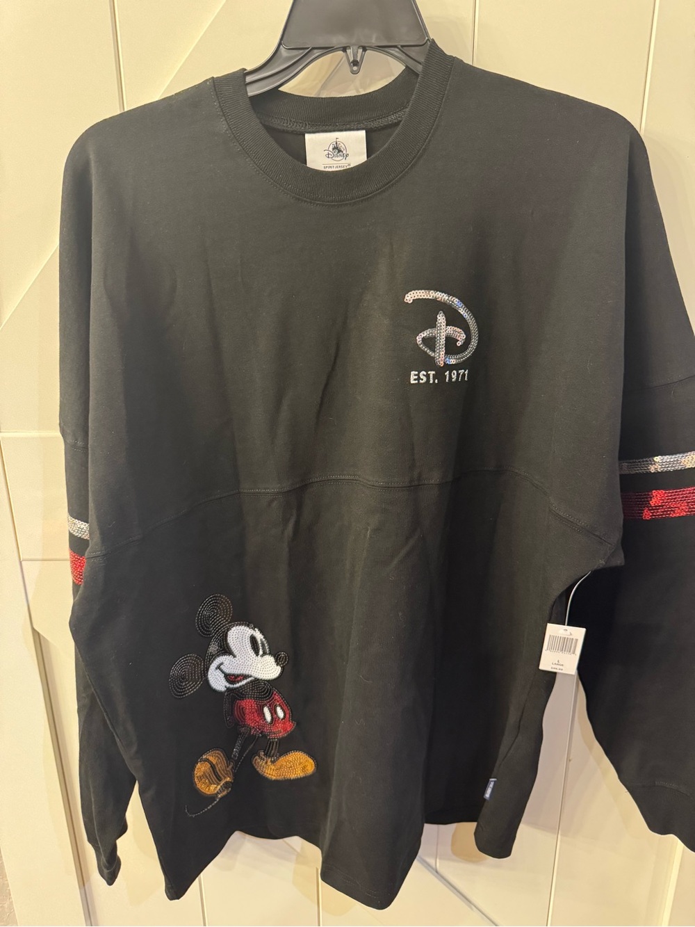 Walt Disney World Large Mickey Sequin Spirit Jersey Black Adult Size NWT Sparkle